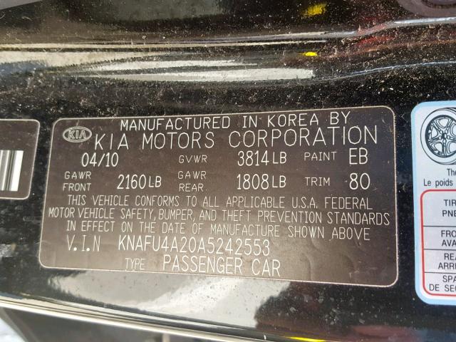 KNAFU4A20A5242553 - 2010 KIA FORTE EX BLACK photo 10