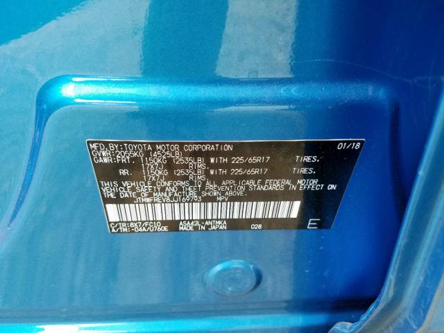 JTMWFREV8JJ169793 - 2018 TOYOTA RAV4 ADVEN BLUE photo 10