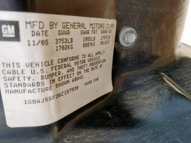 1G8AJ55F26Z157930 - 2006 SATURN ION LEVEL GREEN photo 10