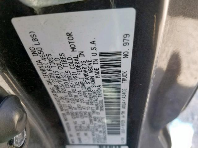 5TENX22N29Z613076 - 2009 TOYOTA TACOMA GRAY photo 10