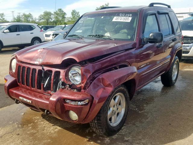 1J8GL58K22W302133 - 2002 JEEP LIBERTY LI MAROON photo 2