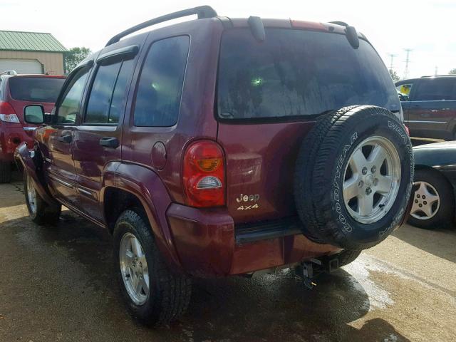 1J8GL58K22W302133 - 2002 JEEP LIBERTY LI MAROON photo 3