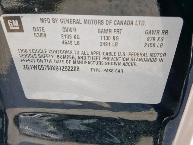 2G1WC57MX91292208 - 2009 CHEVROLET IMPALA 2LT BLACK photo 10