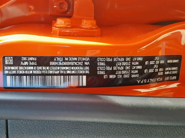 ZACNJBAB8KPK14968 - 2019 JEEP RENEGADE S ნარინჯისფერი ფოტო 10