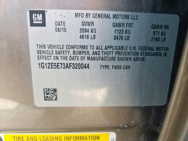 1G1ZE5E73AF320044 - 2010 CHEVROLET MALIBU LTZ ყავისფერი ფოტო 10