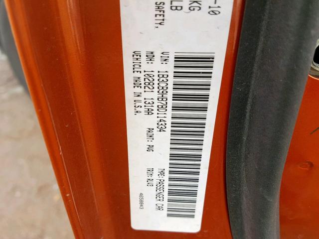 1B3CB9HB7BD114334 - 2011 DODGE CALIBER UP ORANGE photo 10