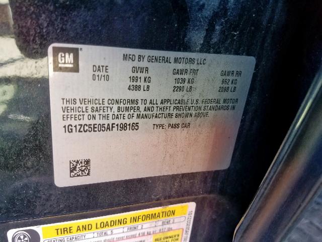 1G1ZC5E05AF198165 - 2010 CHEVROLET MALIBU 1LT BLACK photo 10