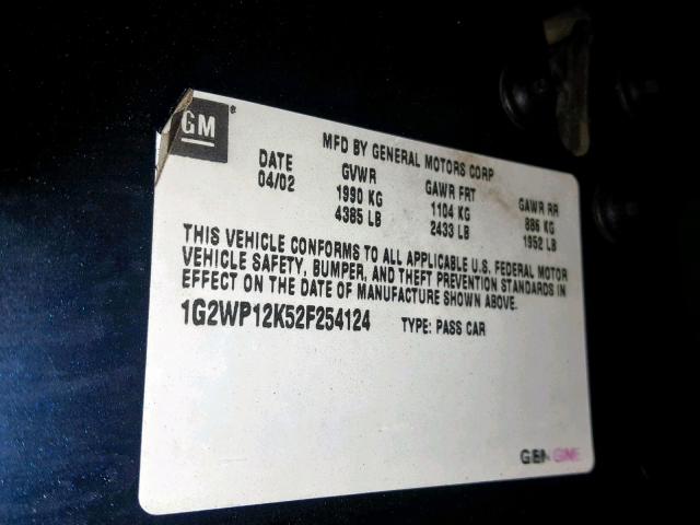 1G2WP12K52F254124 - 2002 PONTIAC GRAND PRIX BLUE photo 10