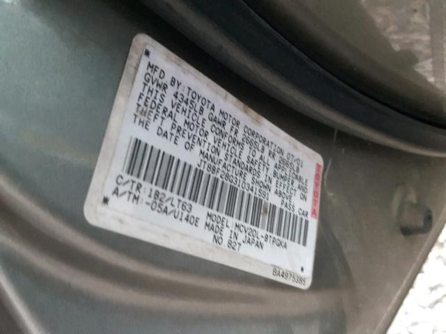 JT8BF28G310341591 - 2001 LEXUS ES 300 GRAY photo 10