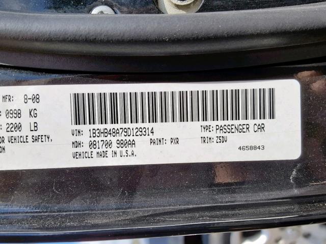 1B3HB48A79D129314 - 2009 DODGE CALIBER SX BLACK photo 10