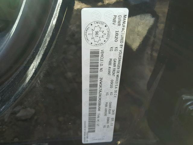 3VW1K7AJXCM308998 - 2012 VOLKSWAGEN JETTA BASE BLACK photo 10