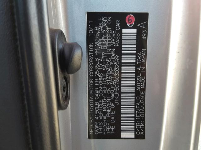 JTKJF5C78C3032599 - 2012 TOYOTA SCION TC Gümüş foto 10