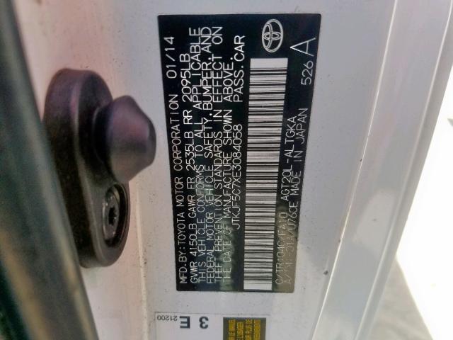 JTKJF5C7XE3084058 - 2014 TOYOTA SCION TC თეთრი ფოტო 10