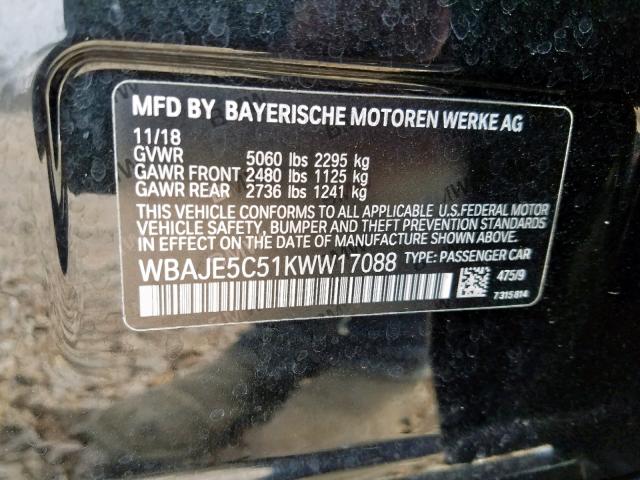 WBAJE5C51KWW17088 - 2019 BMW 540 I BLACK photo 10