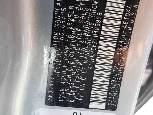 4T1BK1EB7FU185938 - 2015 TOYOTA AVALON XLE SILVER photo 10