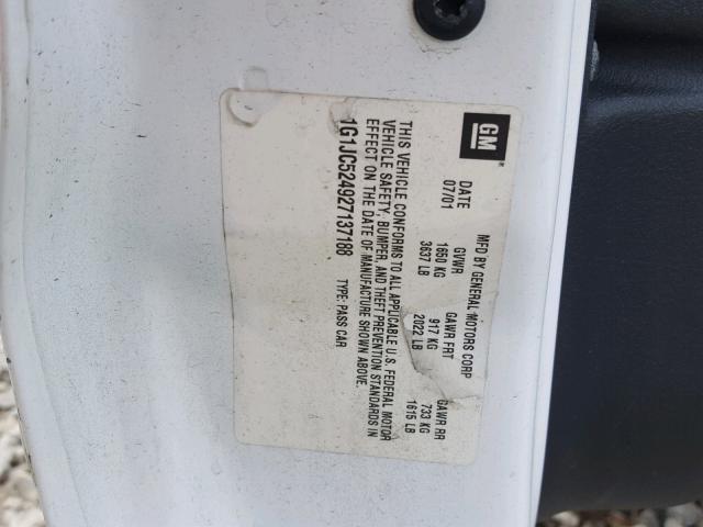 1G1JC524927137188 - 2002 CHEVROLET CAVALIER B WHITE photo 10