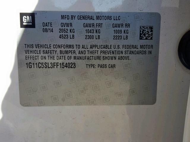 1G11C5SL3FF154023 - 2015 CHEVROLET MALIBU 1LT WHITE photo 10