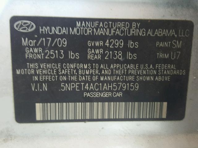 5NPET4AC1AH579159 - 2010 HYUNDAI SONATA GLS SILVER photo 10