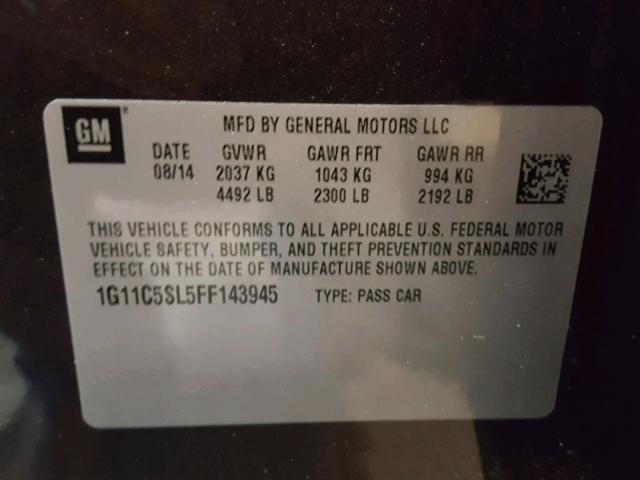 1G11C5SL5FF143945 - 2015 CHEVROLET MALIBU 1LT 灰色 照片 10