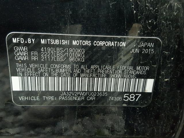 JA32V2FW0FU023635 - 2015 MITSUBISHI LANCER SE BLACK photo 10