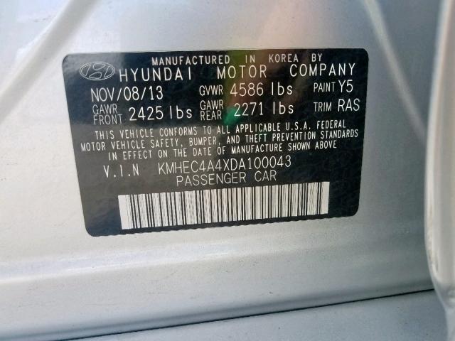 KMHEC4A4XDA100043 - 2013 HYUNDAI SONATA HYB SILVER photo 10