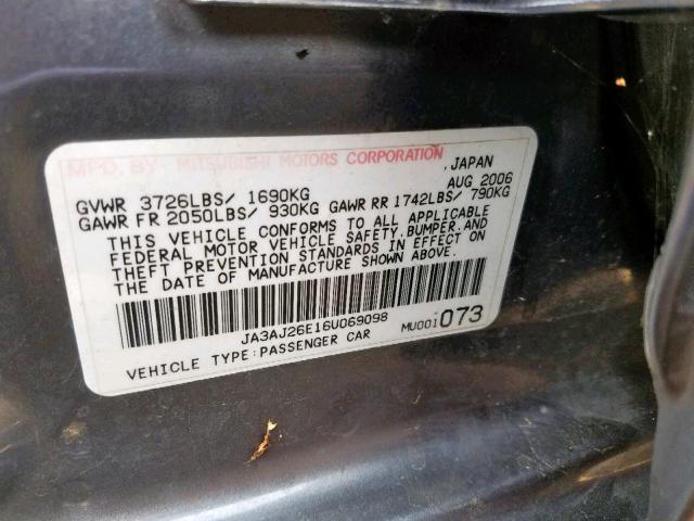 JA3AJ26E16U069098 - 2006 MITSUBISHI LANCER ES GRAY photo 10