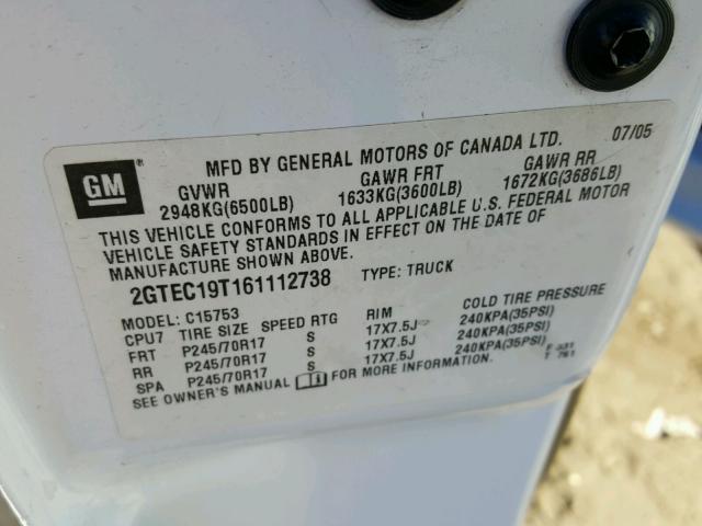 2GTEC19T161112738 - 2006 GMC NEW SIERRA WHITE photo 10