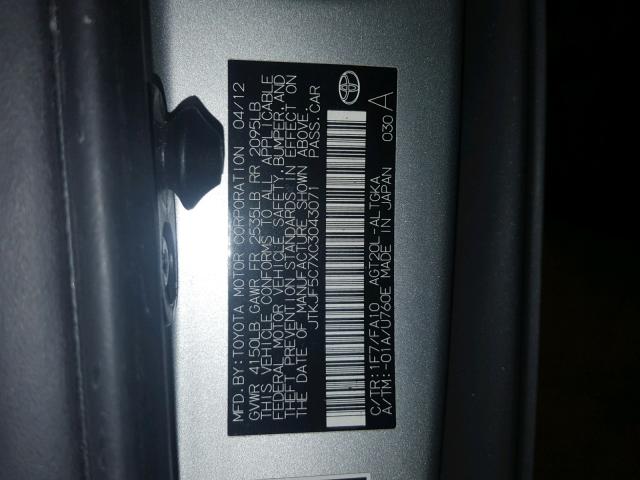 JTKJF5C7XC3043071 - 2012 TOYOTA SCION TC Gümüş foto 10