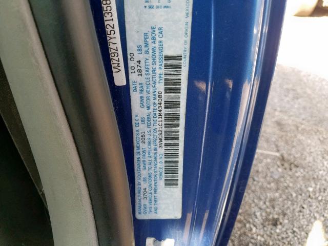 3VWCS21C11M434080 - 2001 VOLKSWAGEN NEW BEETLE ლურჯი ფოტო 10