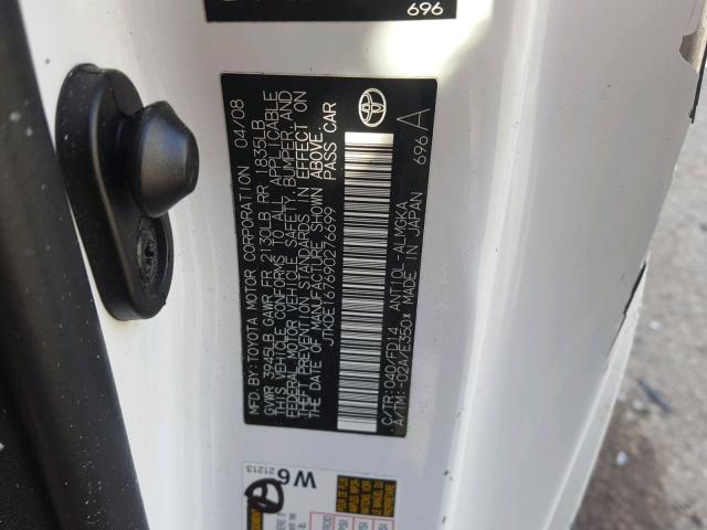 JTKDE167690276699 - 2009 TOYOTA SCION TC 白色 照片 10