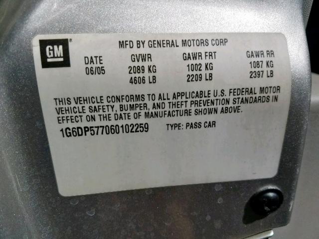 1G6DP577060102259 - 2006 CADILLAC CTS HI FEA GRAY photo 10