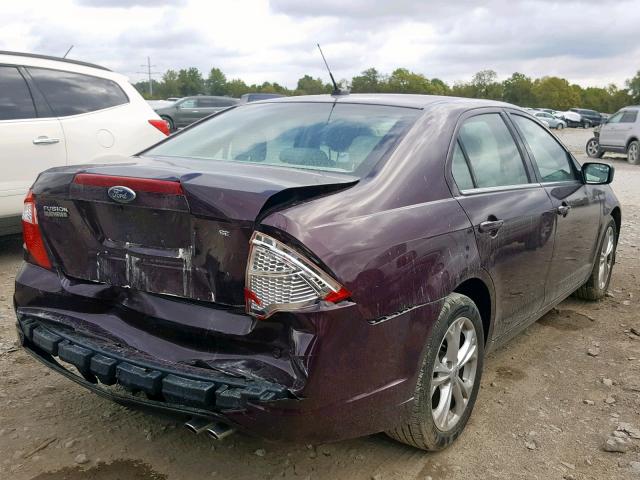 3FAHP0HA4CR309699 - 2012 FORD FUSION SE BURGUNDY photo 4