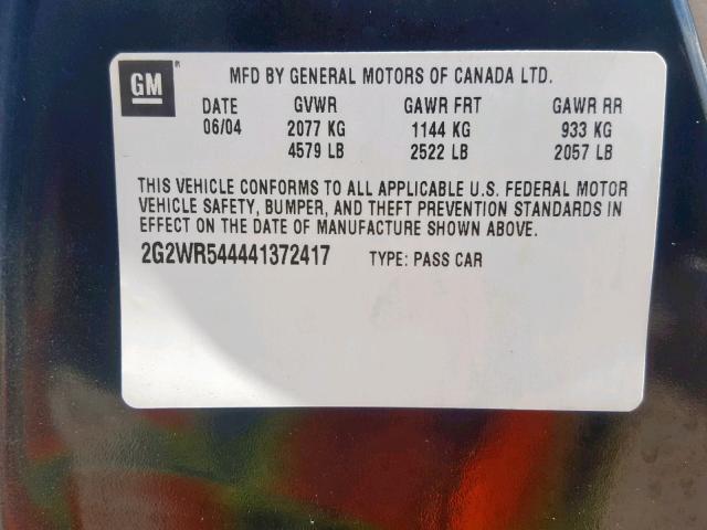 2G2WR544441372417 - 2004 PONTIAC GRAND PRIX BLACK photo 10