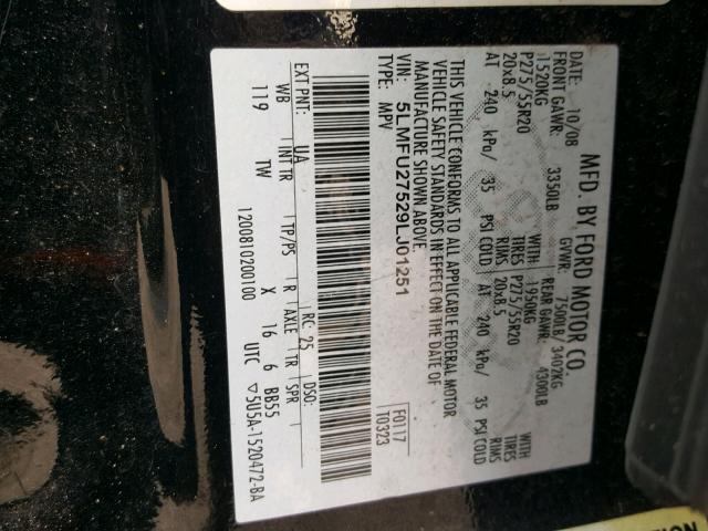 5LMFU27529LJ01251 - 2009 LINCOLN NAVIGATOR Қара фото 10