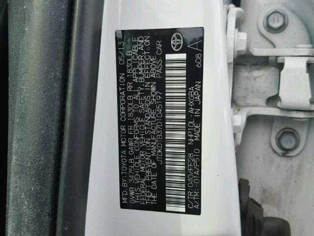 JTDKDTB37D1045197 - 2013 TOYOTA PRIUS C WHITE photo 10