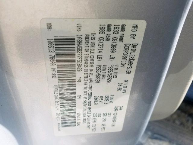 1A8HW58277F518420 - 2007 CHRYSLER ASPEN LIMI SILVER photo 10