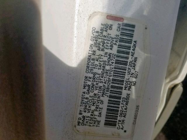 JT8BH28F6Y0174722 - 2000 LEXUS LS 400 WHITE photo 10