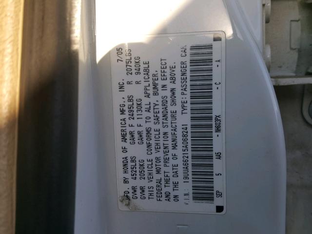 19UUA66215A068241 - 2005 ACURA TL WHITE photo 10