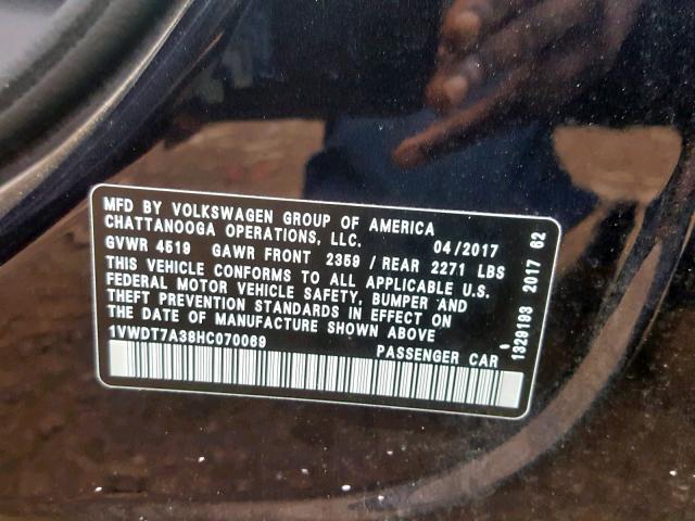 1VWDT7A38HC070069 - 2017 VOLKSWAGEN PASSAT R-L 石墨色 照片 10