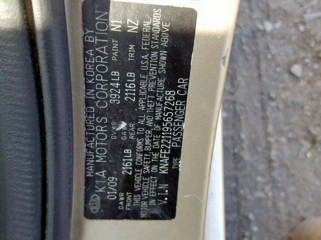 KNAFE221195657268 - 2009 KIA SPECTRA EX TAN photo 10