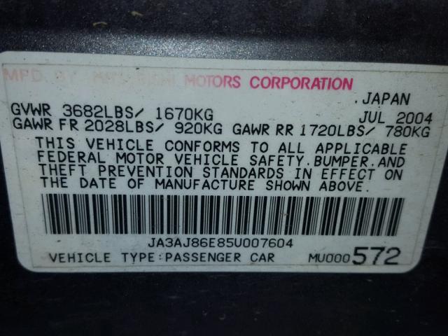 JA3AJ86E85U007604 - 2005 MITSUBISHI LANCER OZ GRAY photo 10