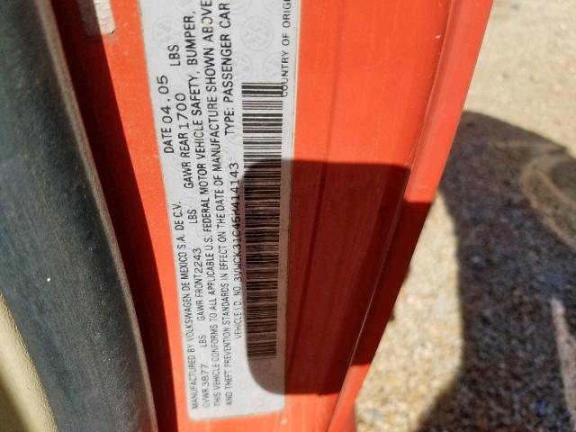 3VWCK31C45M414143 - 2005 VOLKSWAGEN NEW BEETLE 橙色 照片 10