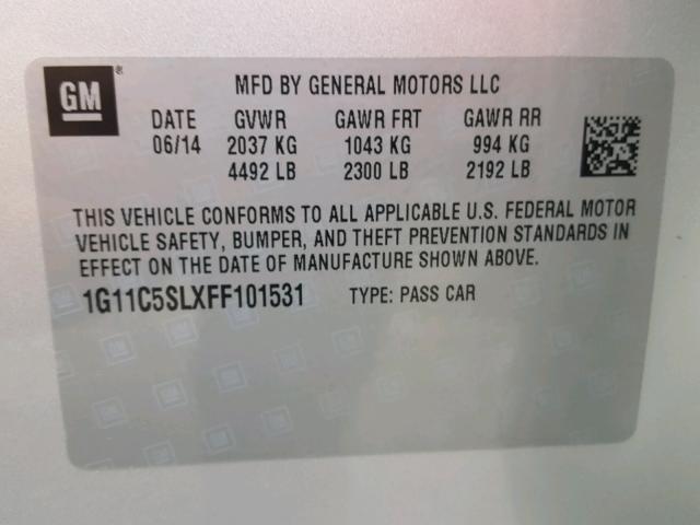 1G11C5SLXFF101531 - 2015 CHEVROLET MALIBU 1LT SILVER photo 10