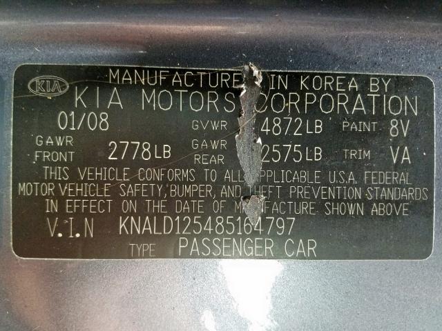 KNALD125485164797 - 2008 KIA AMANTI SILVER photo 10