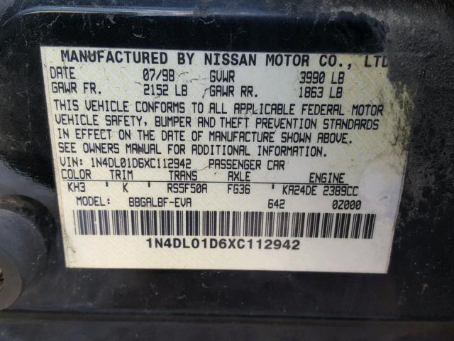 1N4DL01D6XC112942 - 1999 NISSAN ALTIMA XE BLACK photo 10