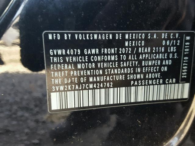 3VW2K7AJ7CM424762 - 2012 VOLKSWAGEN JETTA BASE 黑色 照片 10