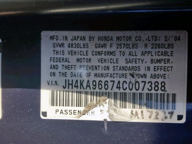 JH4KA96674C007388 - 2004 ACURA 3.5RL PURPLE photo 10