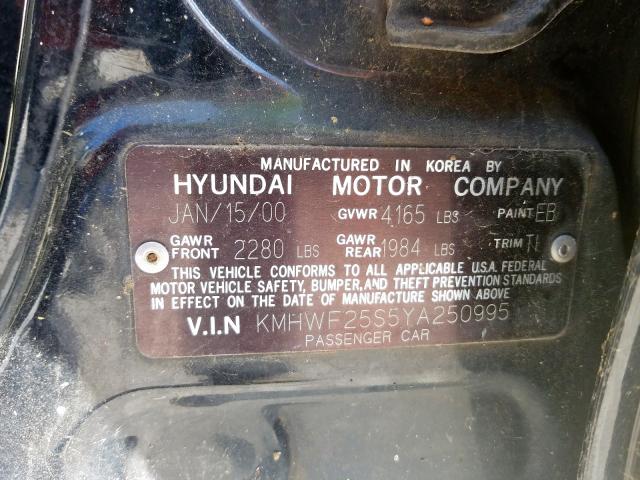 KMHWF25S5YA250995 - 2000 HYUNDAI SONATA GL BLACK photo 10