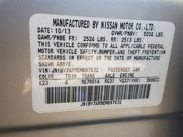 JN1BV7AR8EM697632 - 2014 INFINITI Q50 BASE SILVER photo 10