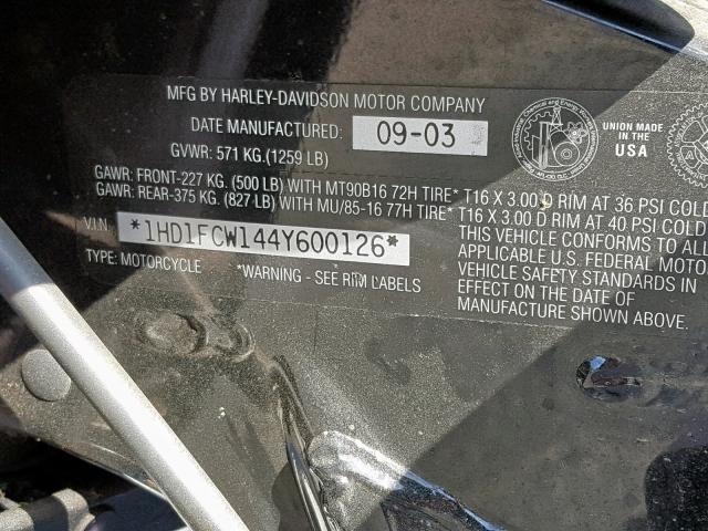 1HD1FCW144Y600126 - 2004 HARLEY-DAVIDSON FLHTCUI WHITE photo 10